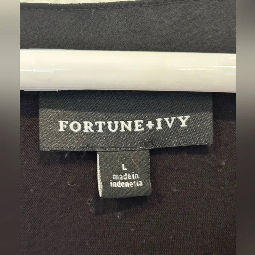 FORTUNE + IVY Women’s Black Helina Mixed Material Blouse - Size L - Picture 8 of 10